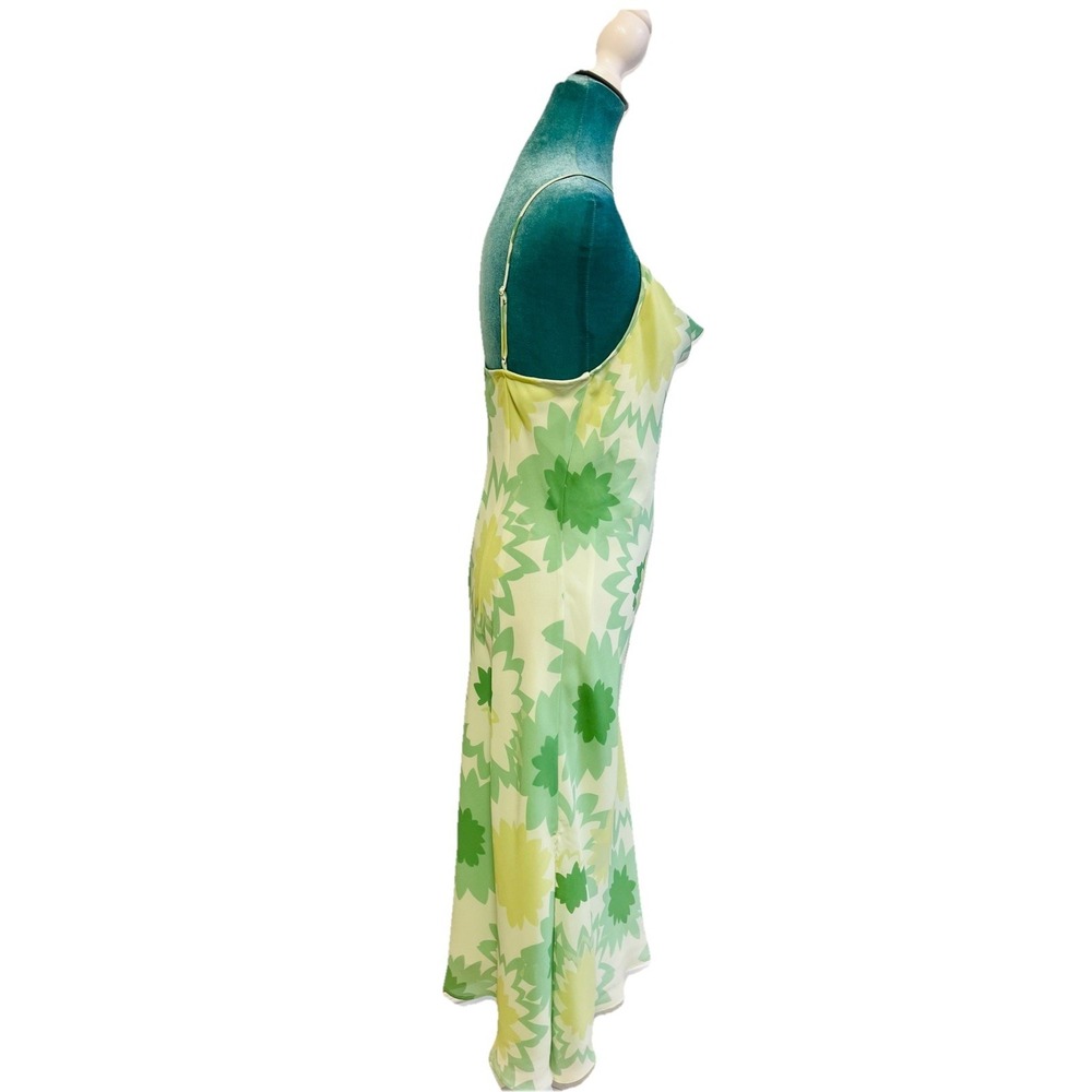Vintage Express Y2K Midi Dress Womens 9/10 Green Floral Retro Cocktail Flouncy - Picture 4 of 10